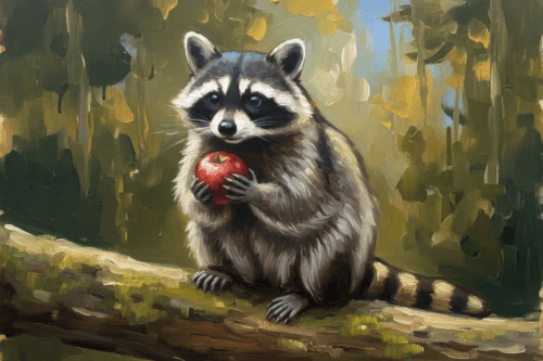 Енот с яблоком