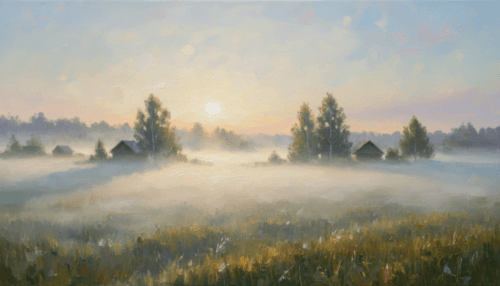 Туманное утро, Свет рассвета над деревней