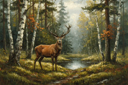 Величественный олень среди деревьев