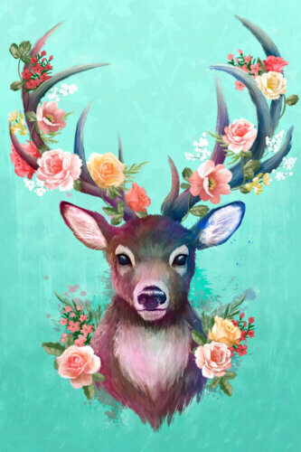Картина Олень в цветах