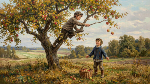 Ребята и яблоня